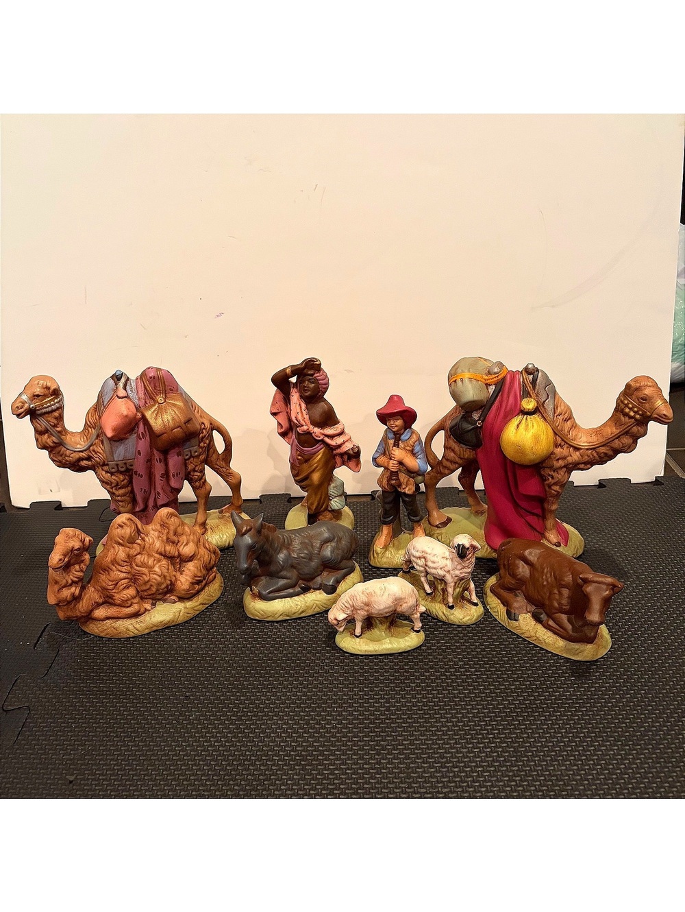 Hand Painted Vintage Nativity Scene Figurines Set with 9 Animals and Characters